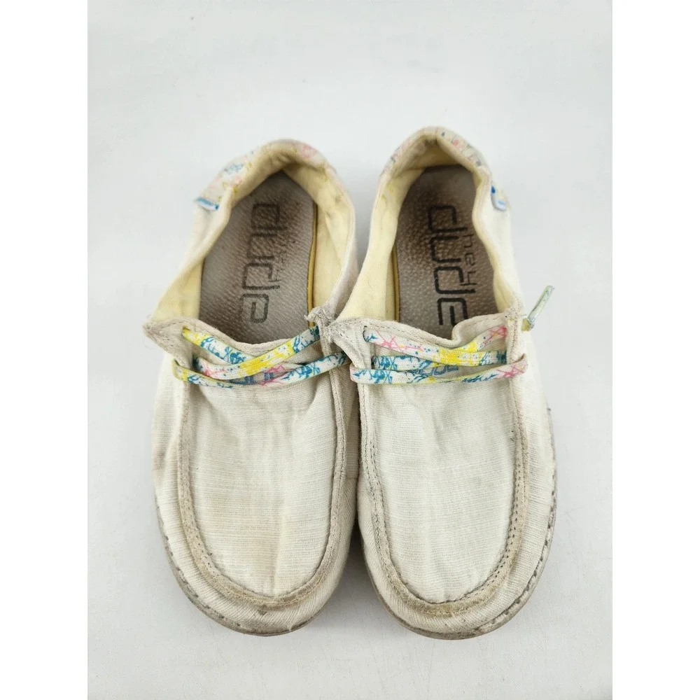 Hey Dude Wendy Youth‎ Sugar Vibe Loafers Size Y3-L4 White Multi Color Splatter